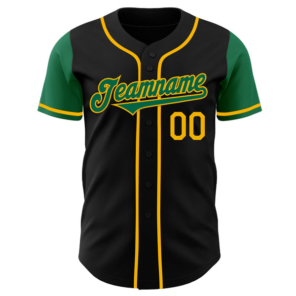 Custom Black Kelly Green-Gold Authentic Two Tone Baseball Jersey