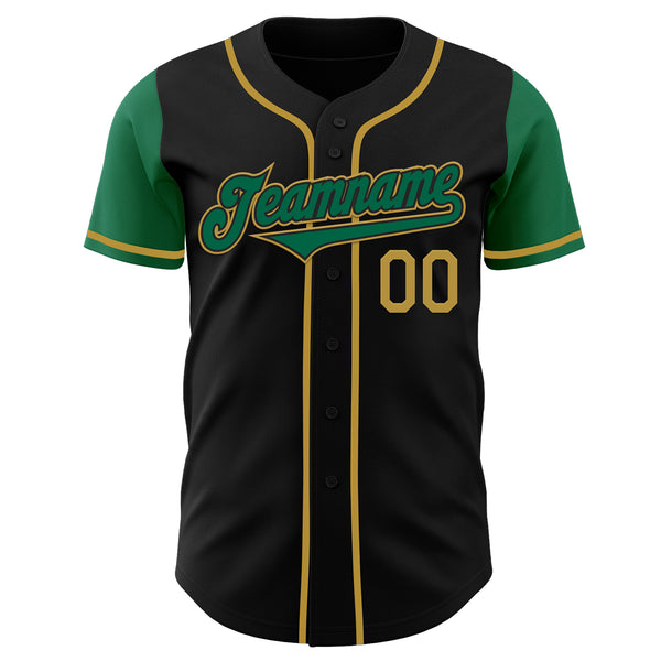 Custom Black Kelly Green-Old Gold Authentic Two Tone Baseball Jersey