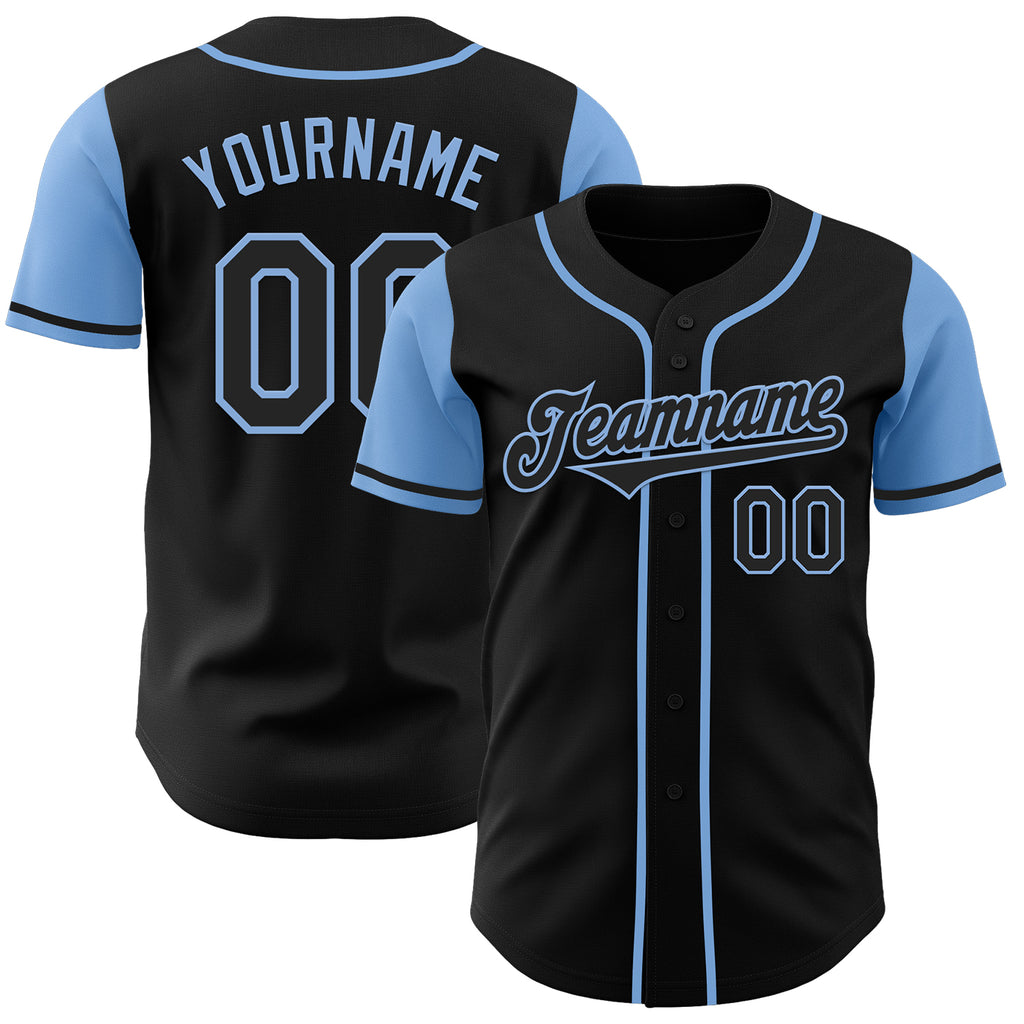 Custom Black Light Blue Authentic Two Tone Baseball Jersey