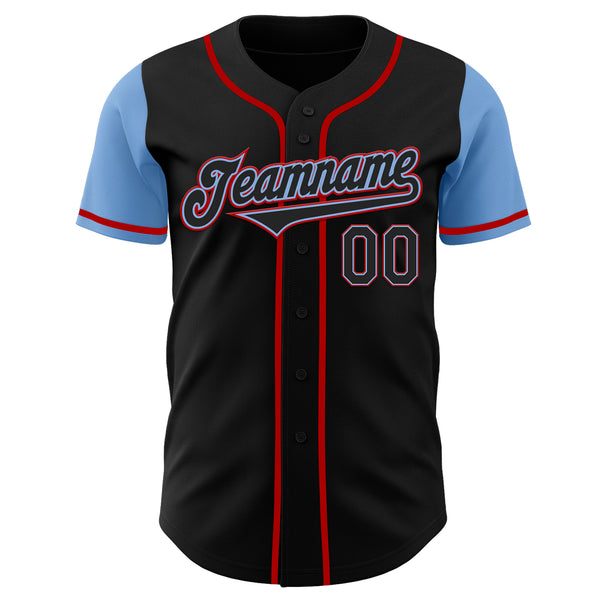 Custom Black Light Blue-Red Authentic Two Tone Baseball Jersey