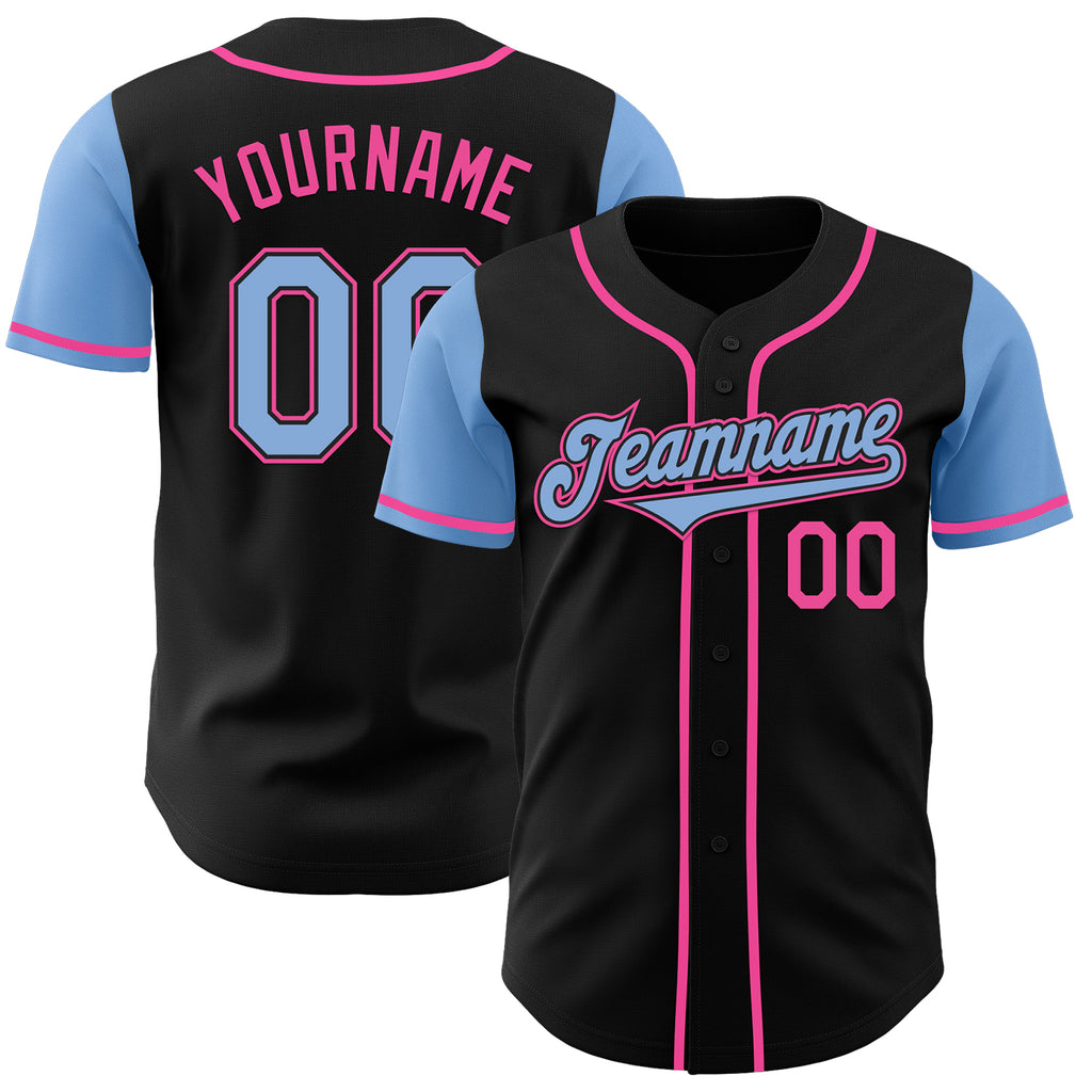 Custom Black Light Blue-Pink Authentic Two Tone Baseball Jersey