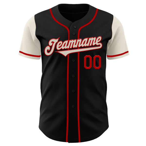 Custom Black Cream-Red Authentic Two Tone Baseball Jersey