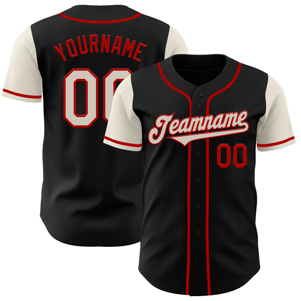 Custom Black Cream-Red Authentic Two Tone Baseball Jersey