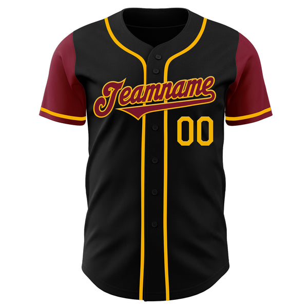 Custom Black Crimson-Gold Authentic Two Tone Baseball Jersey