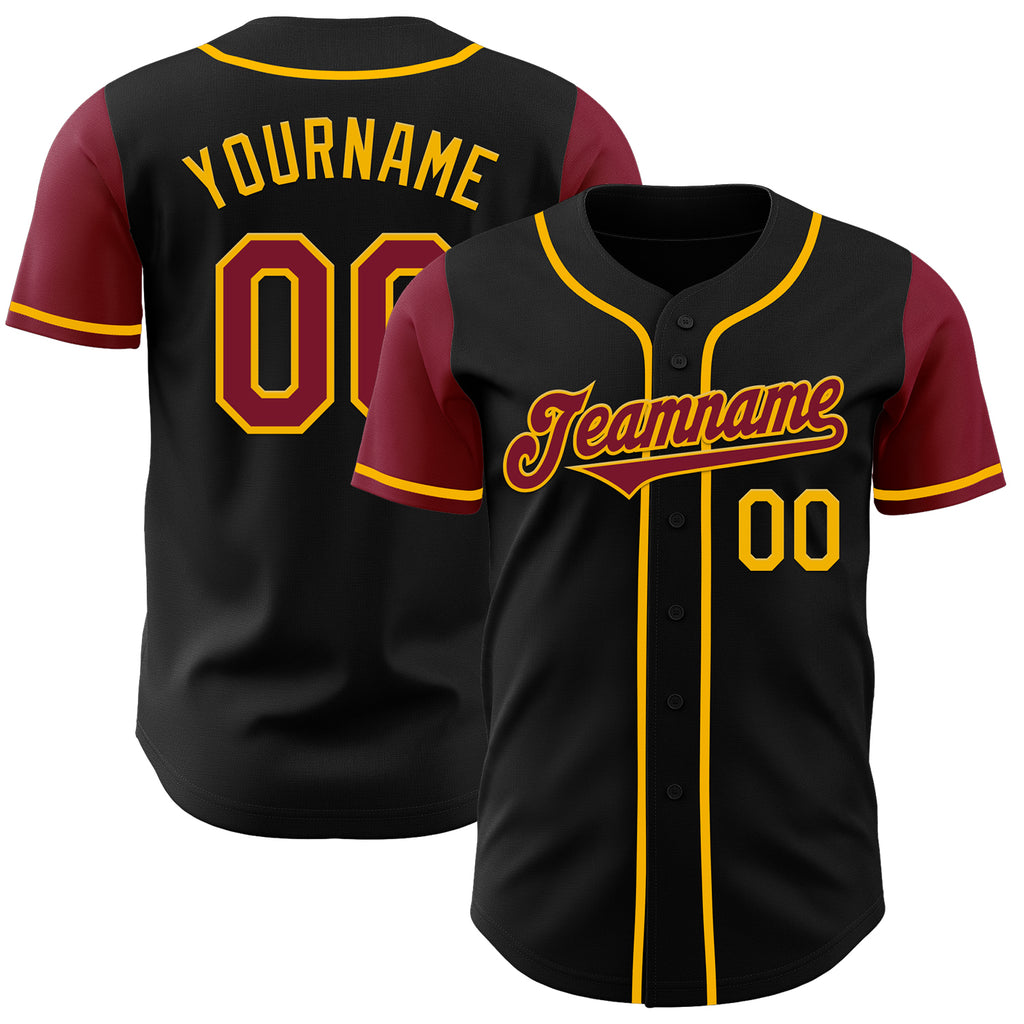 Custom Black Crimson-Gold Authentic Two Tone Baseball Jersey