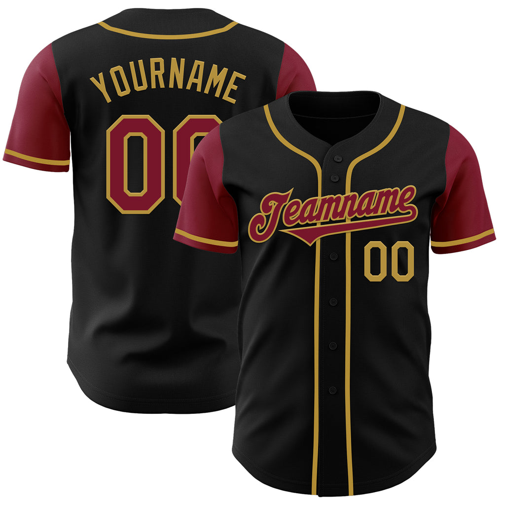 Custom Black Crimson-Old Gold Authentic Two Tone Baseball Jersey