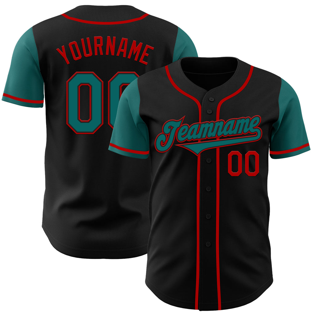 Custom Black Teal-Red Authentic Two Tone Baseball Jersey