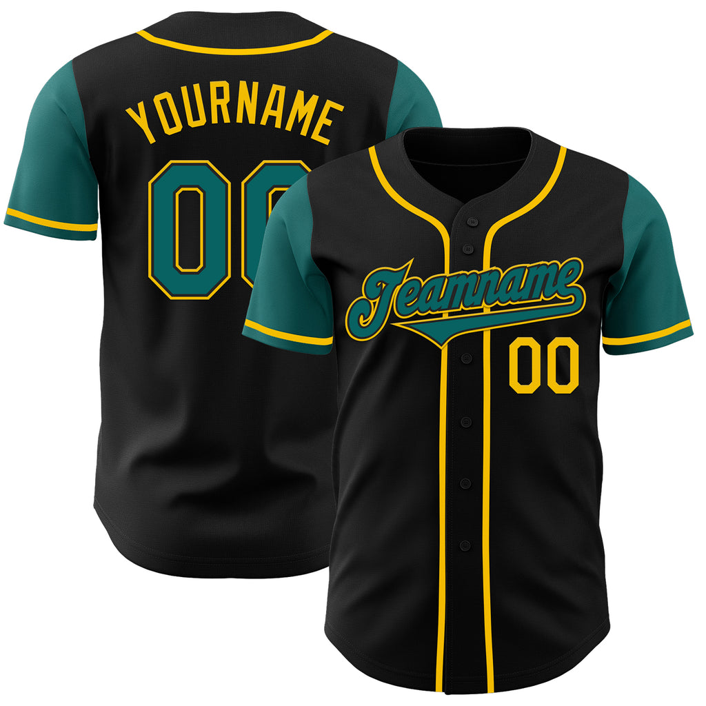 Custom Black Teal-Yellow Authentic Two Tone Baseball Jersey