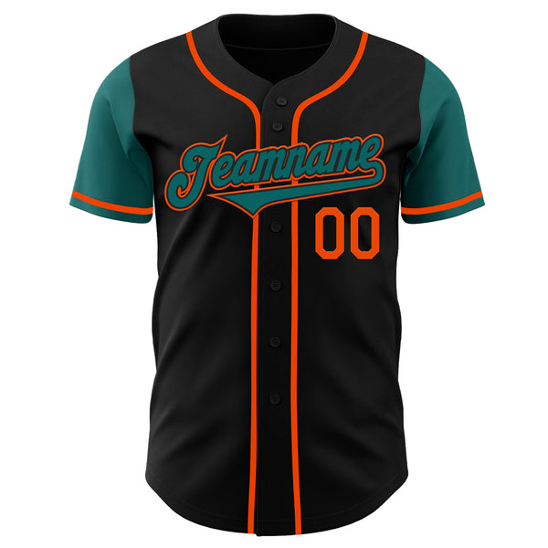 Custom Black Teal-Orange Authentic Two Tone Baseball Jersey