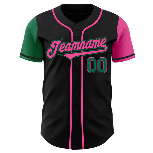 Custom Black Kelly Green-Pink Authentic Two Tone Baseball Jersey