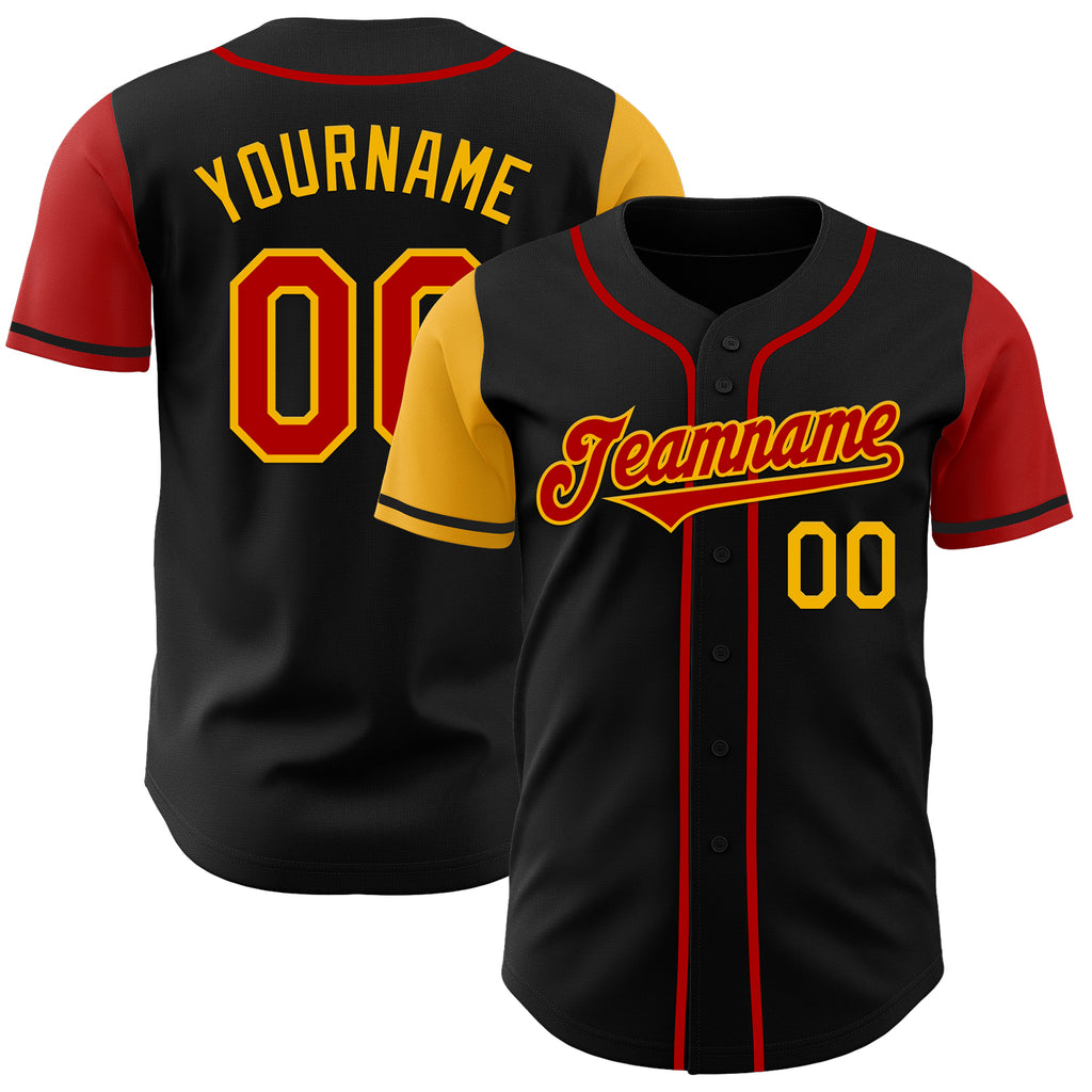 Custom Black Red-Gold Authentic Two Tone Baseball Jersey