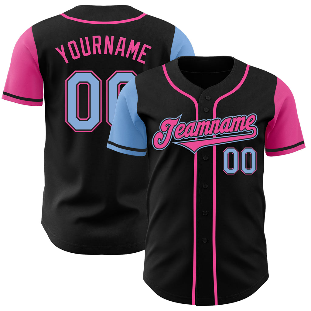 Custom Black Light Blue-Pink Authentic Two Tone Baseball Jersey