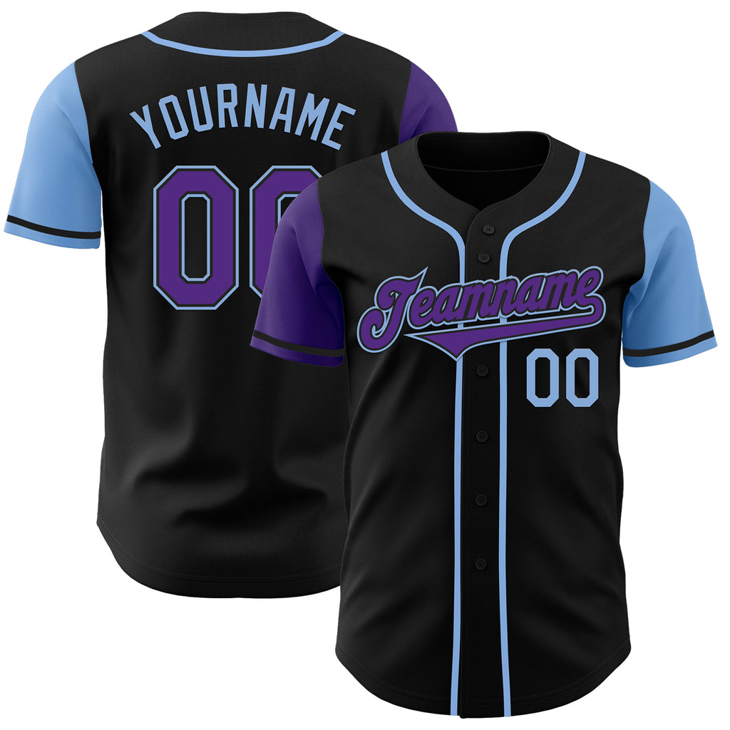 Custom Black Purple-Light Blue Authentic Two Tone Baseball Jersey