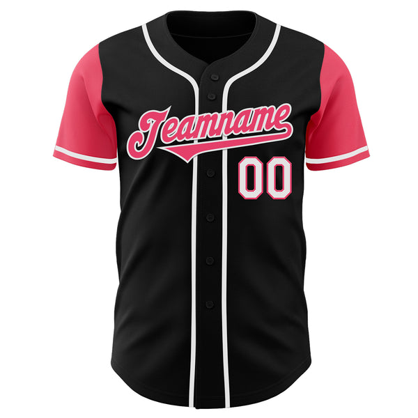 Custom Black Neon Pink-White Authentic Two Tone Baseball Jersey