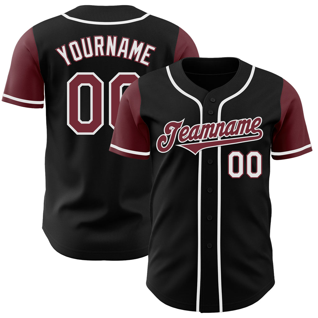 Custom Black Burgundy-White Authentic Two Tone Baseball Jersey