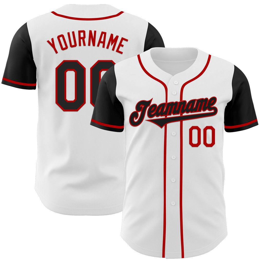 Custom White Black-Red Authentic Two Tone Baseball Jersey