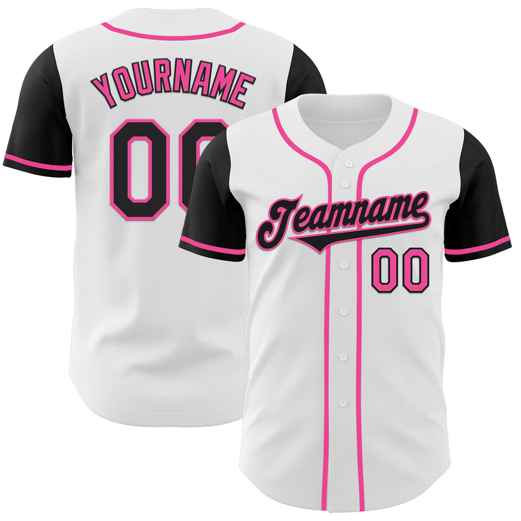 Custom White Black-Pink Authentic Two Tone Baseball Jersey