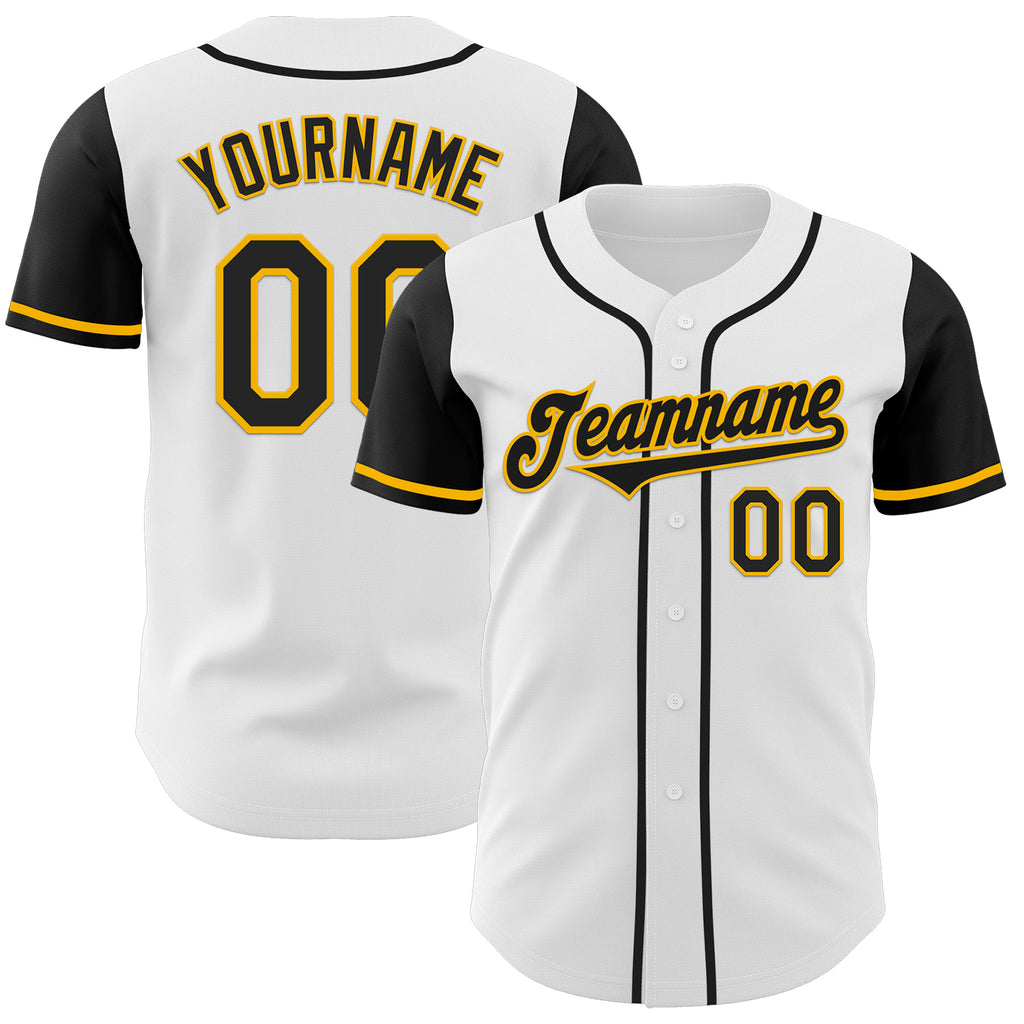 Custom White Black-Gold Authentic Two Tone Baseball Jersey