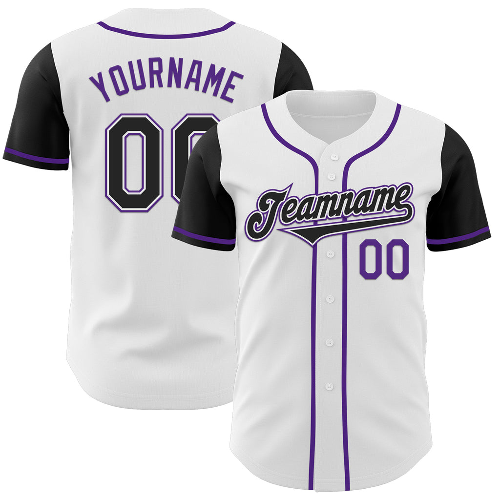 Custom White Black-Purple Authentic Two Tone Baseball Jersey