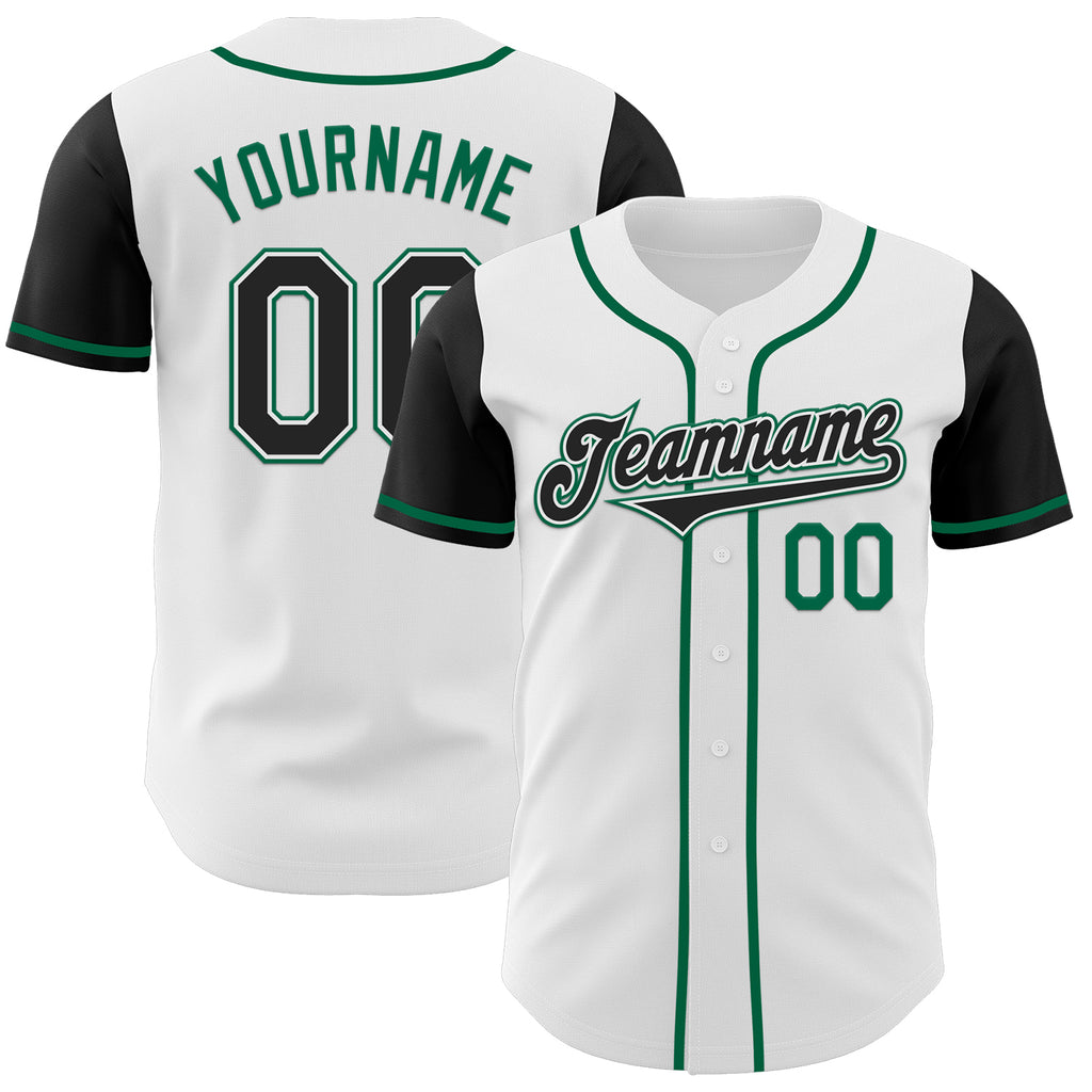 Custom White Black-Kelly Green Authentic Two Tone Baseball Jersey