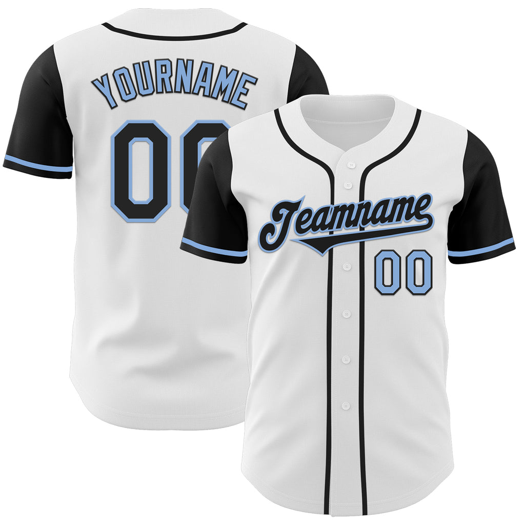 Custom White Black-Light Blue Authentic Two Tone Baseball Jersey