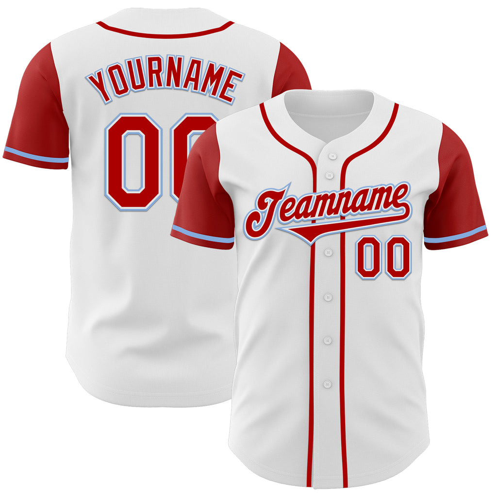 Custom White Red-Light Blue Authentic Two Tone Baseball Jersey