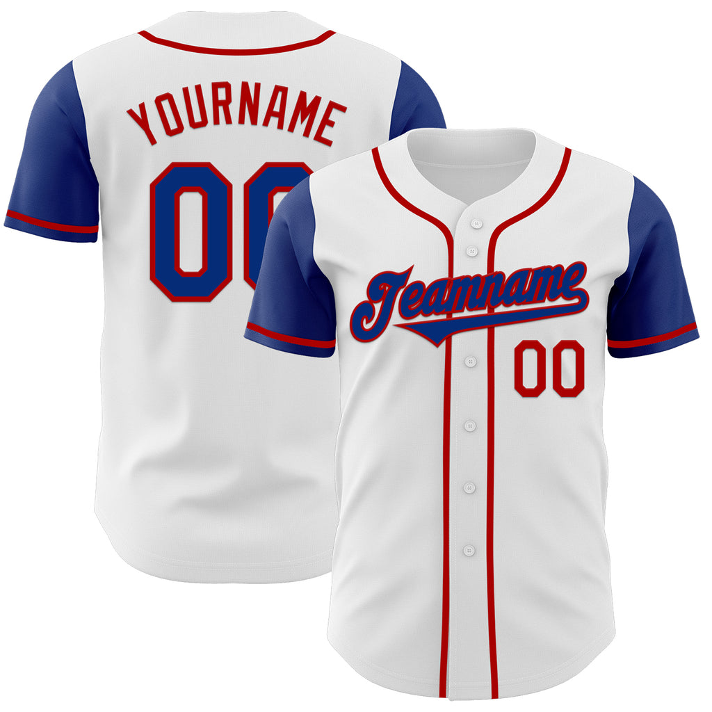 Custom White Royal-Red Authentic Two Tone Baseball Jersey