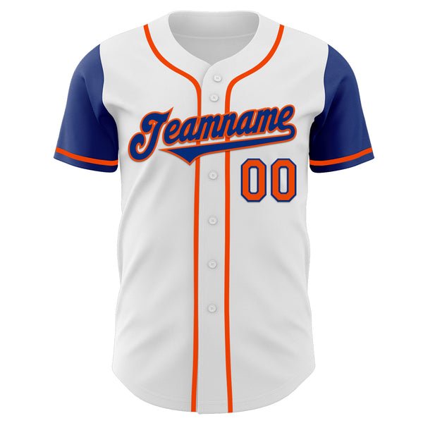 Custom White Royal-Orange Authentic Two Tone Baseball Jersey