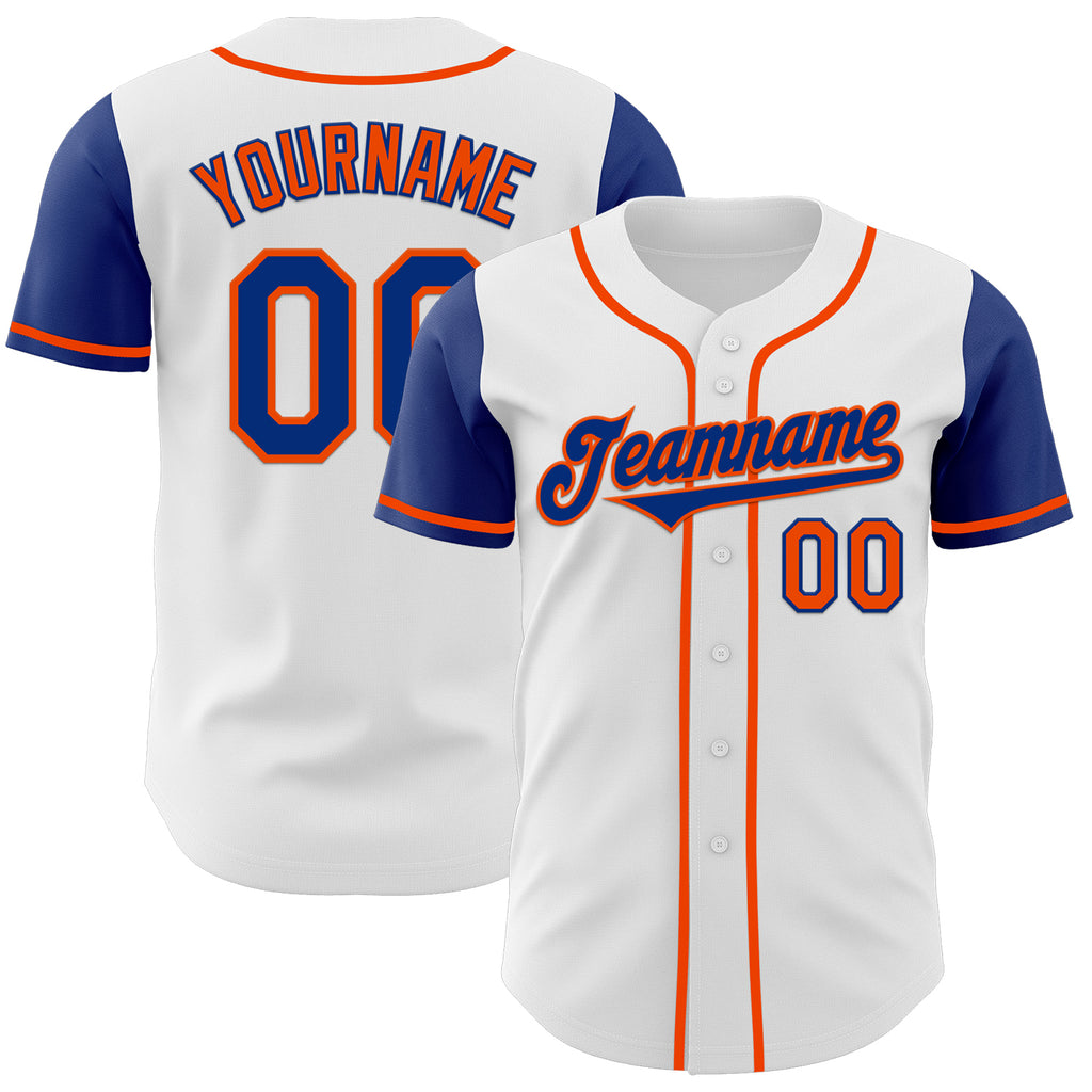 Custom White Royal-Orange Authentic Two Tone Baseball Jersey