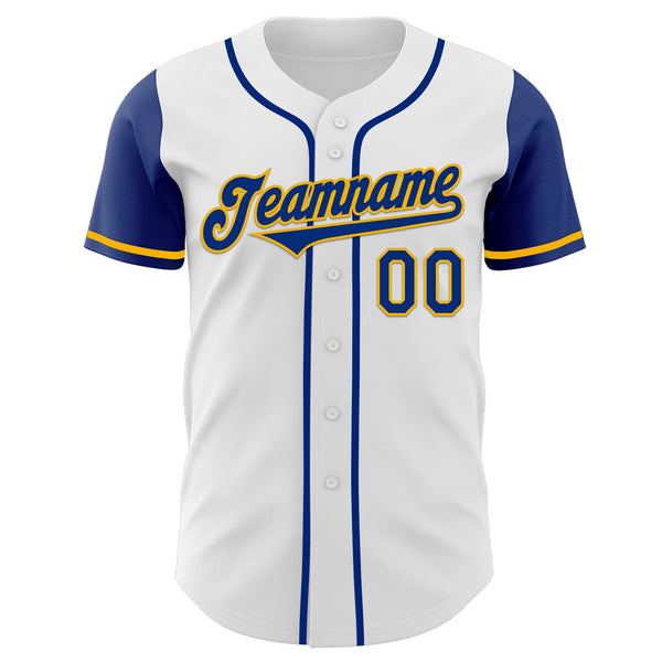 Custom White Royal-Gold Authentic Two Tone Baseball Jersey