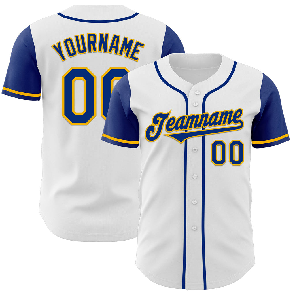 Custom White Royal-Gold Authentic Two Tone Baseball Jersey