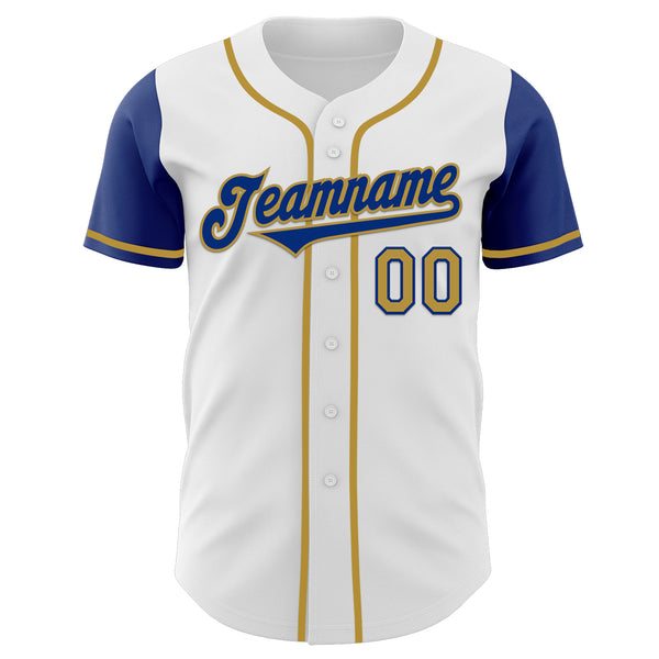 Custom White Royal-Old Gold Authentic Two Tone Baseball Jersey