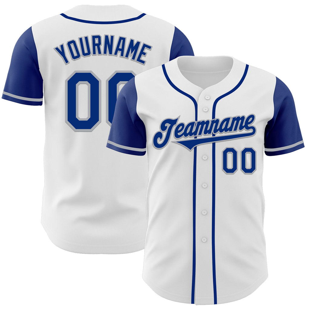 Custom White Royal-Gray Authentic Two Tone Baseball Jersey