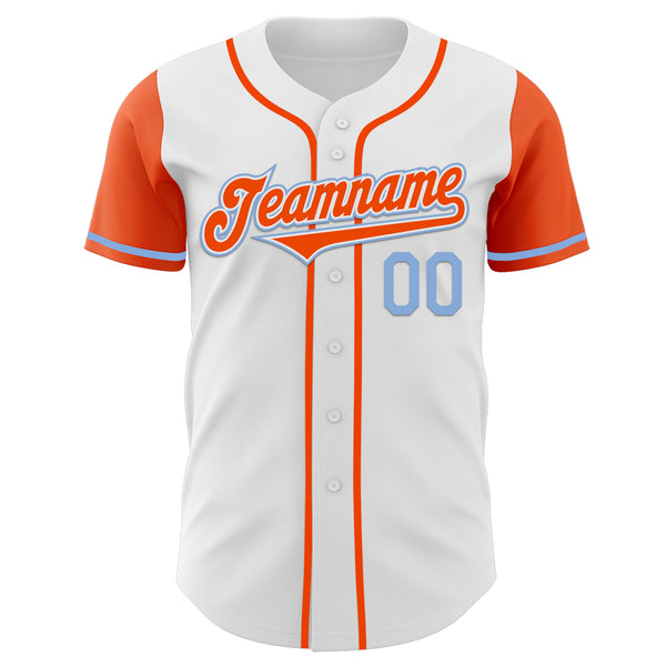 Custom White Orange-Light Blue Authentic Two Tone Baseball Jersey