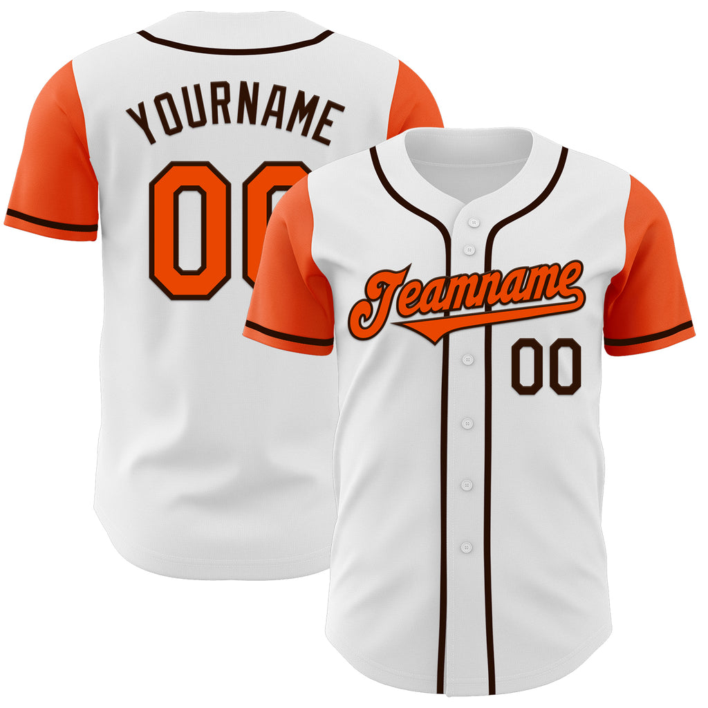 Custom White Orange-Brown Authentic Two Tone Baseball Jersey