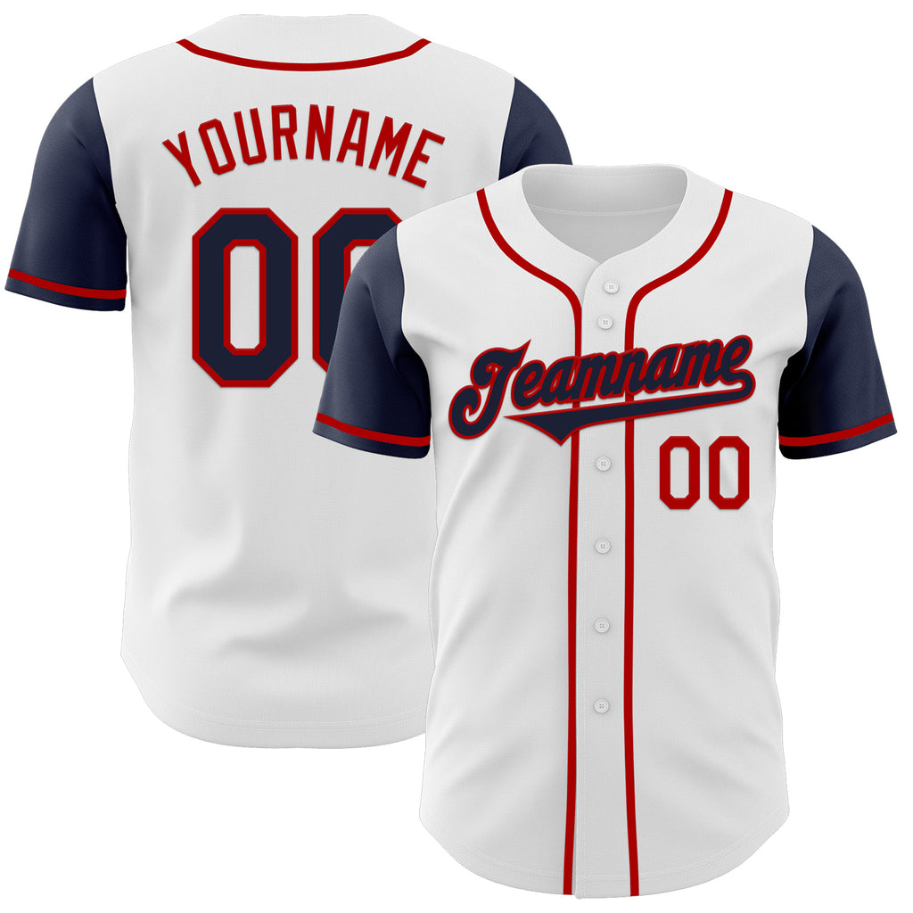 Custom White Navy-Red Authentic Two Tone Baseball Jersey