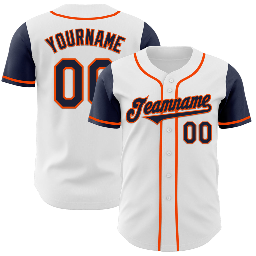 Custom White Navy-Orange Authentic Two Tone Baseball Jersey