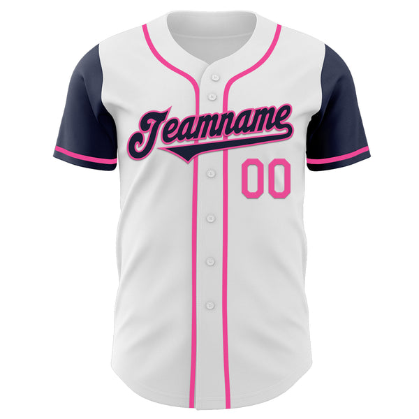 Custom White Navy-Pink Authentic Two Tone Baseball Jersey