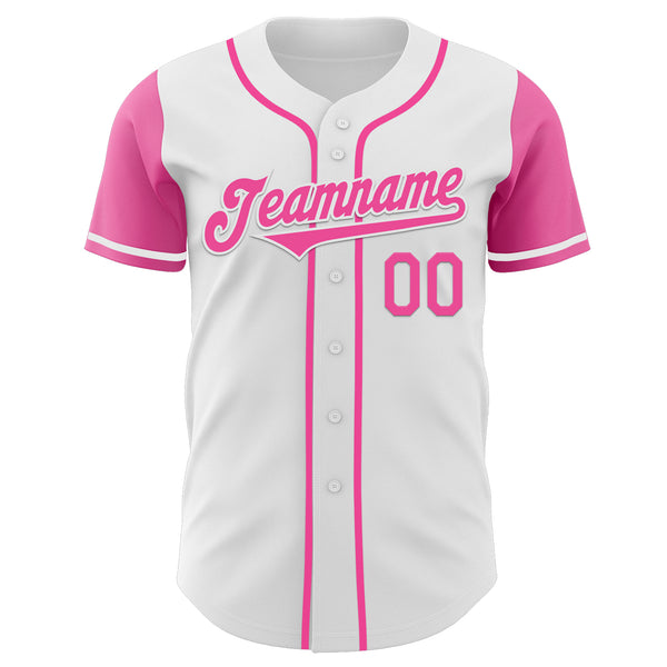 Custom White Pink Authentic Two Tone Baseball Jersey