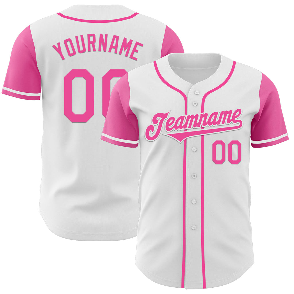 Custom White Pink Authentic Two Tone Baseball Jersey