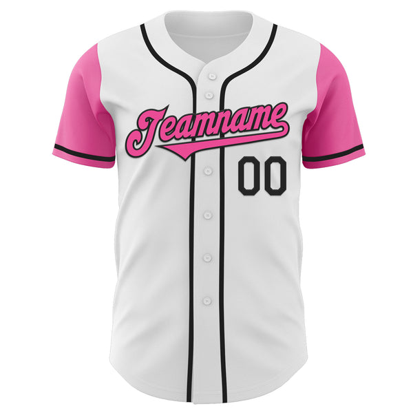 Custom White Pink-Black Authentic Two Tone Baseball Jersey