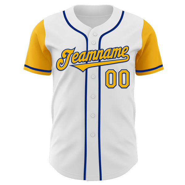 Custom White Gold-Royal Authentic Two Tone Baseball Jersey