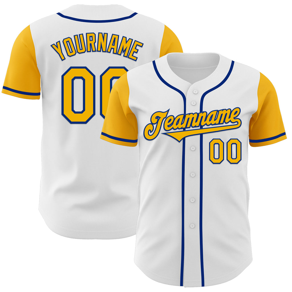 Custom White Gold-Royal Authentic Two Tone Baseball Jersey