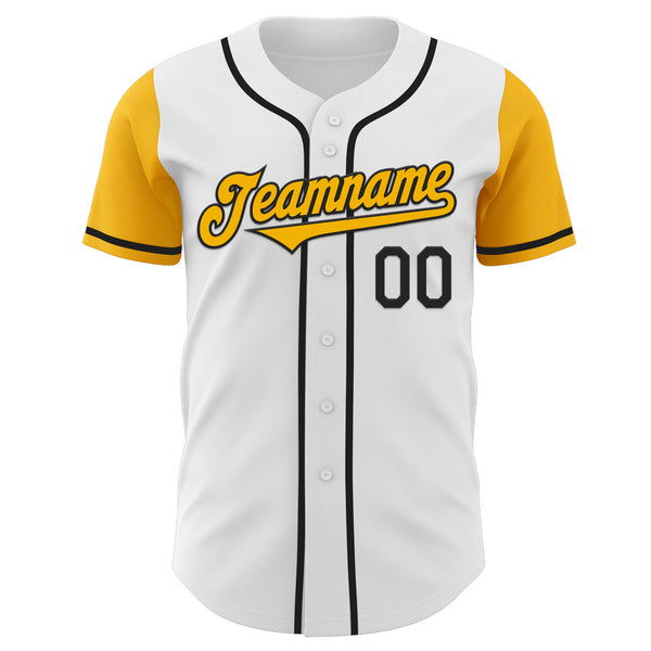 Custom White Gold-Black Authentic Two Tone Baseball Jersey