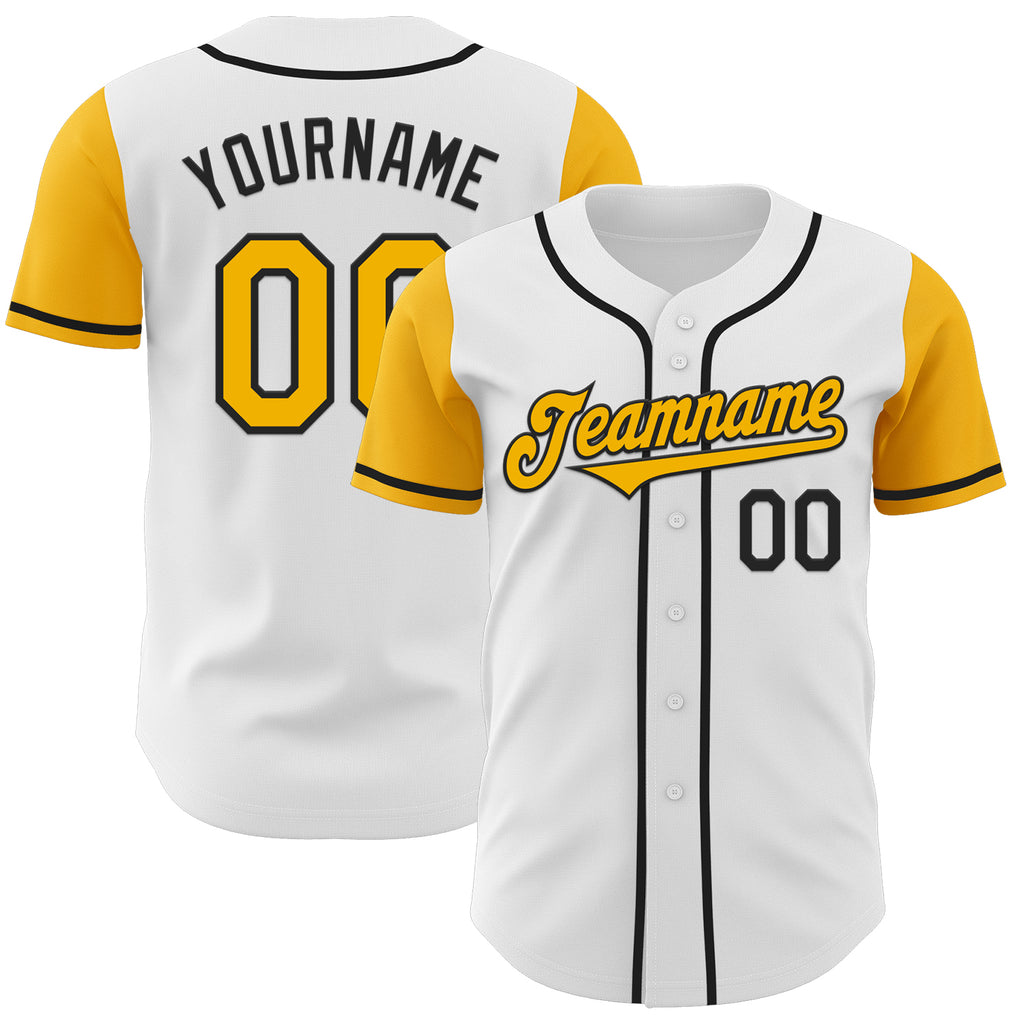 Custom White Gold-Black Authentic Two Tone Baseball Jersey