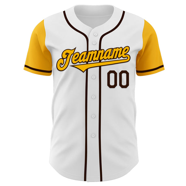 Custom White Gold-Brown Authentic Two Tone Baseball Jersey