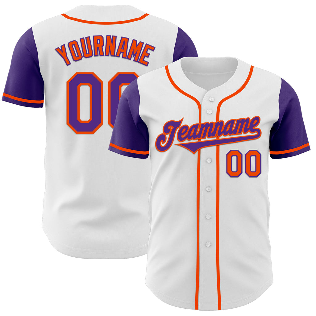 Custom White Purple-Orange Authentic Two Tone Baseball Jersey