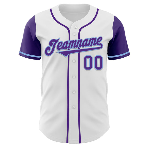 Custom White Purple-Light Blue Authentic Two Tone Baseball Jersey