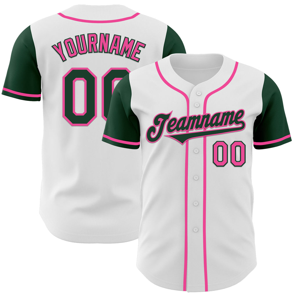 Custom White Green-Pink Authentic Two Tone Baseball Jersey