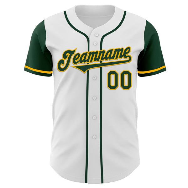 Custom White Green-Gold Authentic Two Tone Baseball Jersey